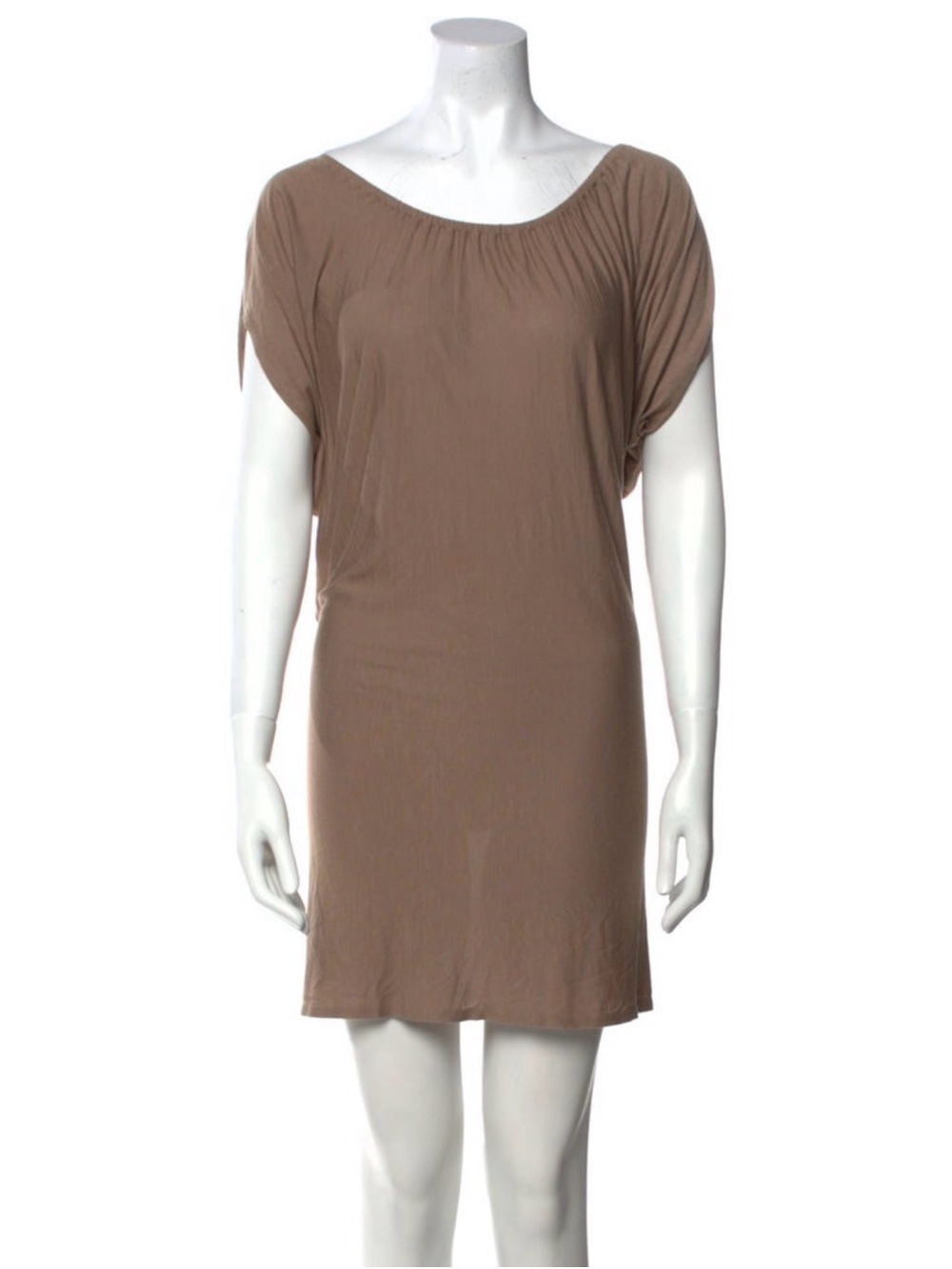 Mason Relaxed Scoop Neck Mini Dress in Taupe Brown